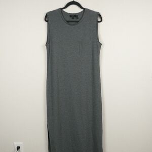 Theory Muscle T Shirt Dress Large Gray Stretch Sleeveless Side Slits Pima Cotton